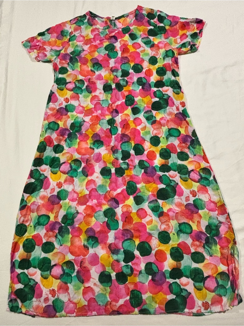 Colorful Dot Print Lightweight Midi Dress - Vibrant Pink, Green & Yellow